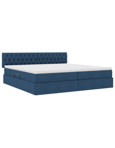 Letto con contenitore e materasso con testiera Blu 200 x 200 cm