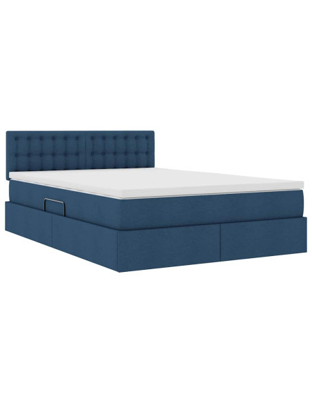 Letto con contenitore e materasso con testiera Blu 140 x 200 cm