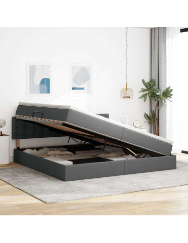 Letto con contenitore e materasso Grigio scuro 200 x 200 cm