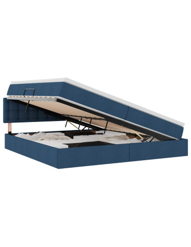 Letto con contenitore e materasso con testiera Blu 200 x 200 cm
