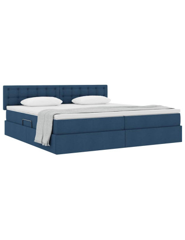 Letto con contenitore e materasso con testiera Blu 200 x 200 cm