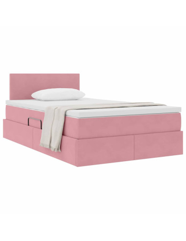 Letto con Contenitore con materasso Rosa 120 x 200 cm Velluto