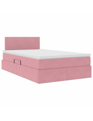 Letto con Contenitore con materasso Rosa 120 x 200 cm Velluto