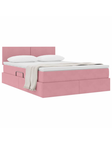 Letto con Contenitore con materasso Rosa 140 x 200 cm Velluto