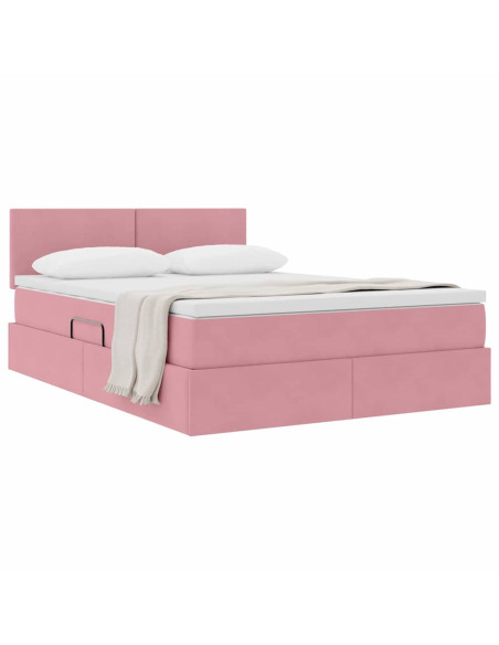 Letto con Contenitore con materasso Rosa 140 x 200 cm Velluto
