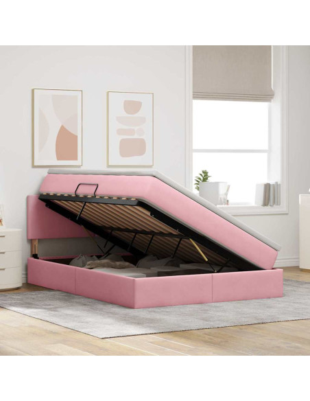 Letto con Contenitore con materasso Rosa 140 x 200 cm Velluto