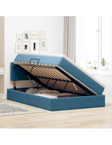 Letto con Contenitore con materasso Blu 120 x 190 cm Velluto