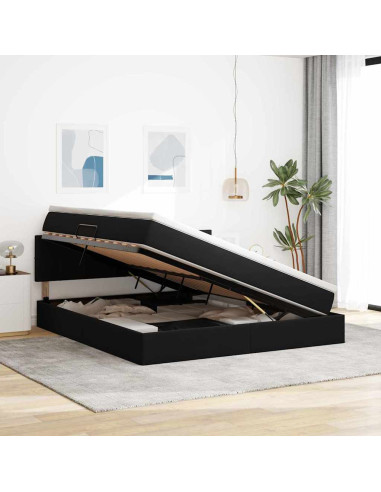 Letto con Contenitore con materasso Nero 180 x 200 cm Velluto