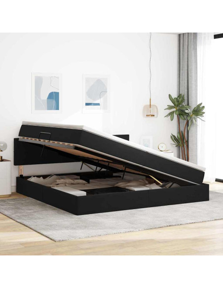 Letto con Contenitore con materasso Nero 200 x 200 cm Velluto