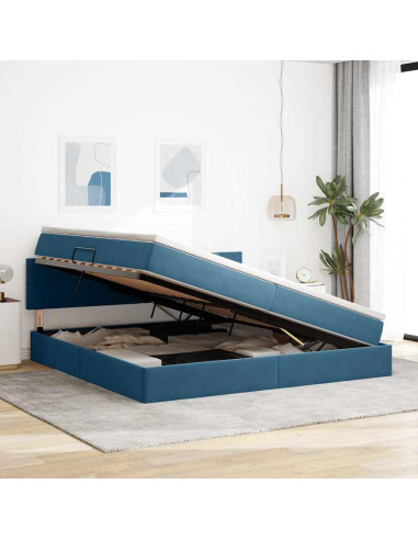 Letto con Contenitore Blu Scuro 200 x 200 cm Velluto