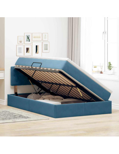 Letto con Contenitore con materasso Blu 120 x 190 cm Velluto