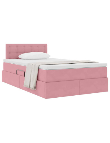 Letto con Contenitore con materasso Rosa 120 x 200 cm Velluto
