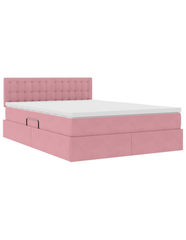 Letto con Contenitore con materasso Rosa 140 x 190 cm Velluto