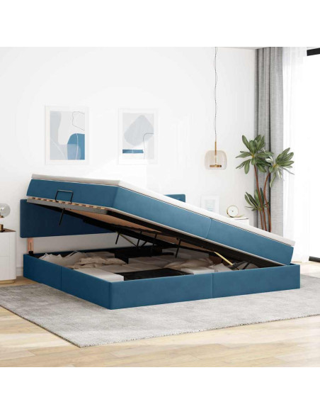 Letto con Contenitore Blu Scuro 200 x 200 cm Velluto