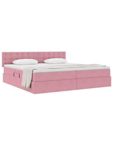 Letto con Contenitore con materasso Rosa 200 x 200 cm Velluto