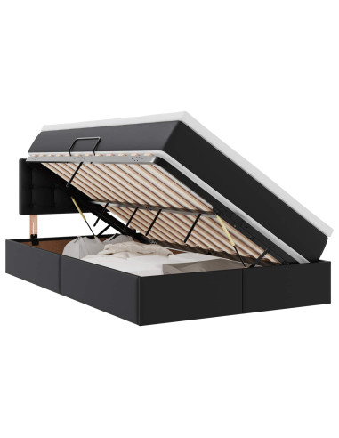 Letto con contenitore e LED Nero 120 x 190 cm Pelle Sintetica