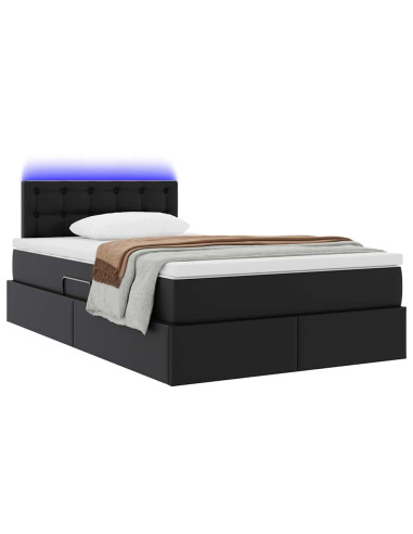 Letto con contenitore e LED Nero 120 x 190 cm Pelle Sintetica