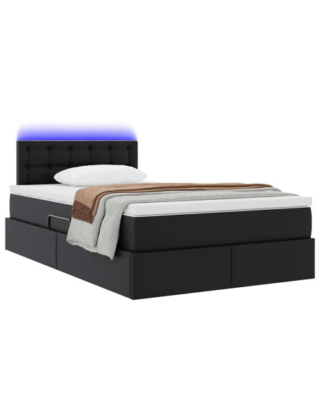 Letto con contenitore e LED Nero 120 x 190 cm Pelle Sintetica