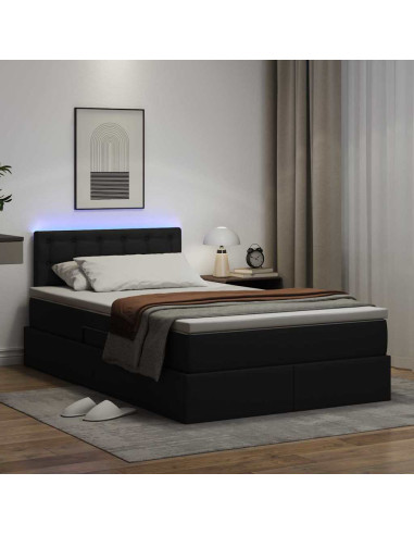 Letto con contenitore e LED Nero 120 x 190 cm Pelle Sintetica