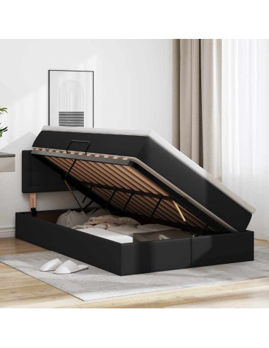Letto con contenitore e LED Nero 120 x 200 cm Pelle Sintetica