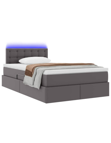 Letto con contenitore e LED Grigio 120 x 200 cm Pelle Sintetica