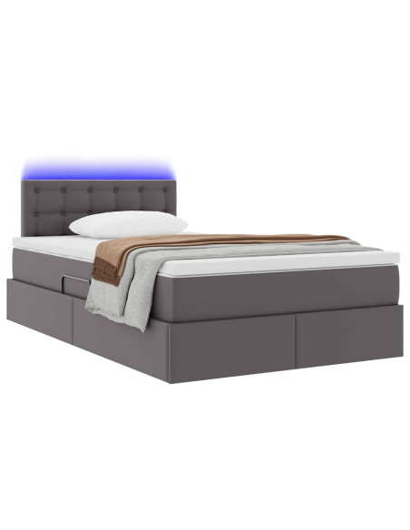 Letto con contenitore e LED Grigio 120 x 200 cm Pelle Sintetica