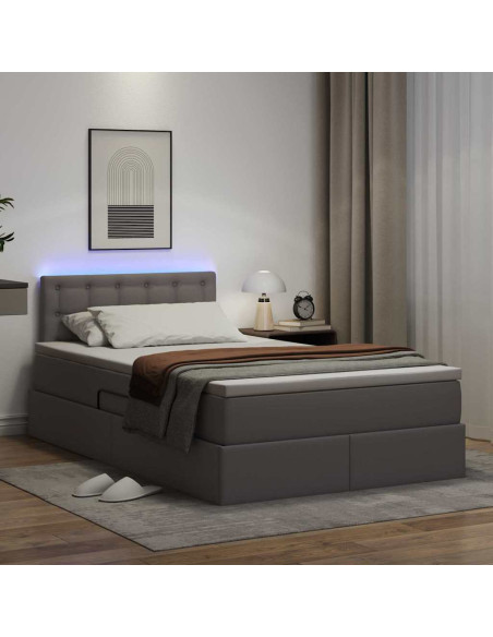 Letto con contenitore e LED Grigio 120 x 200 cm Pelle Sintetica