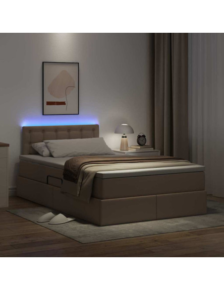 Letto con contenitore e LED con led Cappuccino 120 x 200 cm