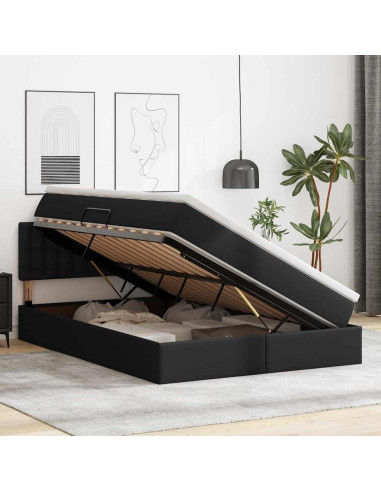 Letto con contenitore e LED Nero 140 x 190 cm Pelle Sintetica