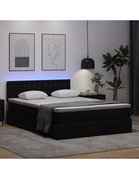 Letto con contenitore e LED Nero 140 x 190 cm Pelle Sintetica