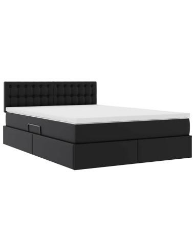 Letto con contenitore e LED Nero 140 x 190 cm Pelle Sintetica