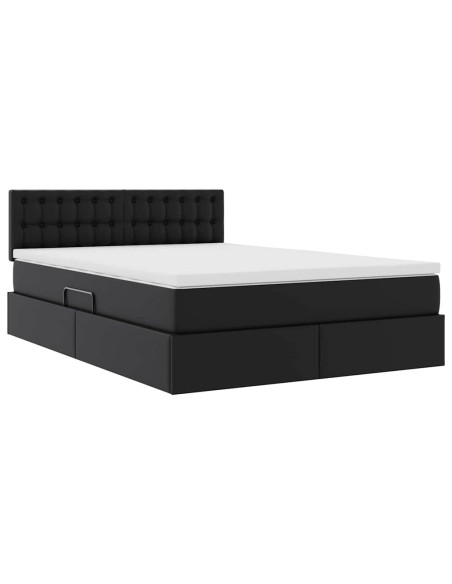 Letto con contenitore e LED Nero 140 x 190 cm Pelle Sintetica
