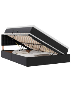 Letto con contenitore e LED Nero 140 x 200 cm Pelle Sintetica 2