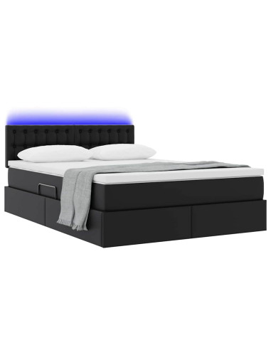 Letto con contenitore e LED Nero 140 x 200 cm Pelle Sintetica