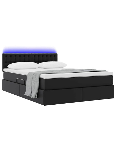 Letto con contenitore e LED Nero 140 x 200 cm Pelle Sintetica