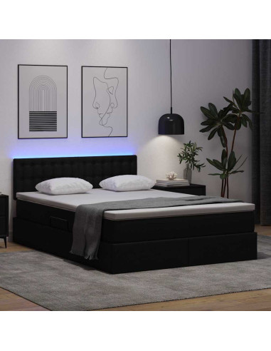 Letto con contenitore e LED Nero 140 x 200 cm Pelle Sintetica
