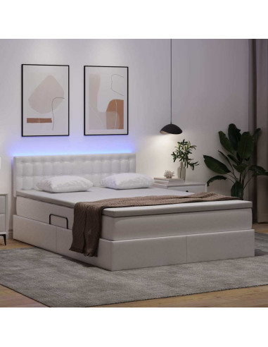 Letto con contenitore e LED con led Bianco Puro 140 x 200 cm