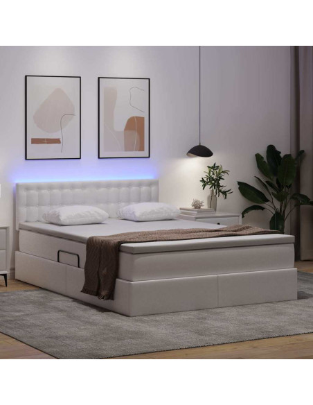 Letto con contenitore e LED con led Bianco Puro 140 x 200 cm