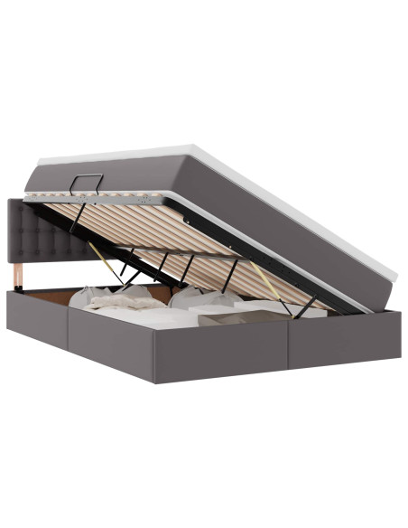 Letto con contenitore e LED Grigio 140 x 200 cm Pelle Sintetica