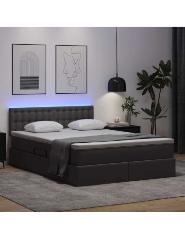 Letto con contenitore e LED Grigio 140 x 200 cm Pelle Sintetica