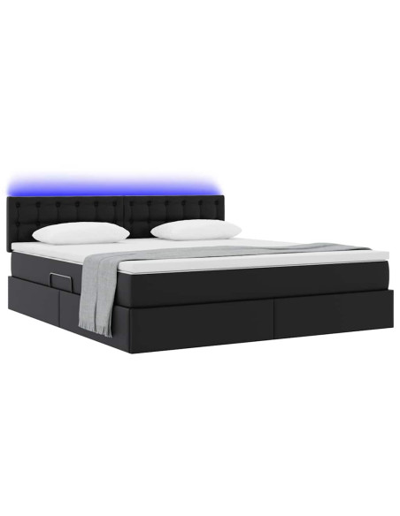 Letto con contenitore e LED Nero 180 x 200 cm Pelle Sintetica