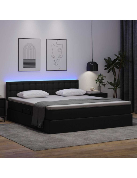Letto con contenitore e LED Nero 180 x 200 cm Pelle Sintetica