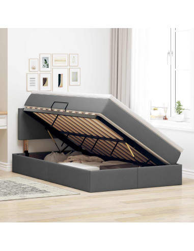 Letto con contenitore e LED Grigio scuro 120 x 190 cm Tessuto