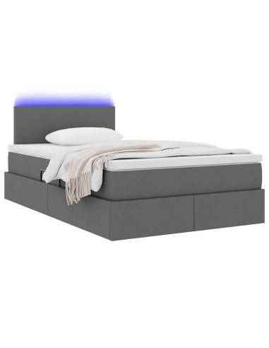 Letto con contenitore e LED Grigio scuro 120 x 200 cm Tessuto