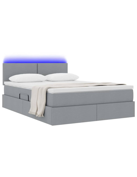 Letto con contenitore e LED Grigio chiaro 140 x 200 cm Tessuto