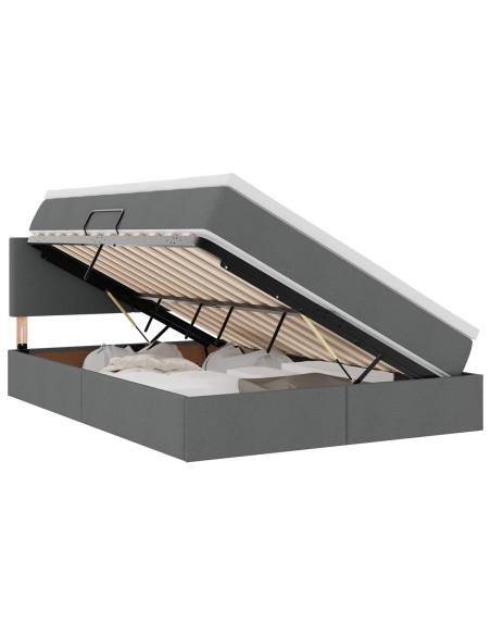 Letto con contenitore e LED Grigio scuro 140 x 200 cm Tessuto