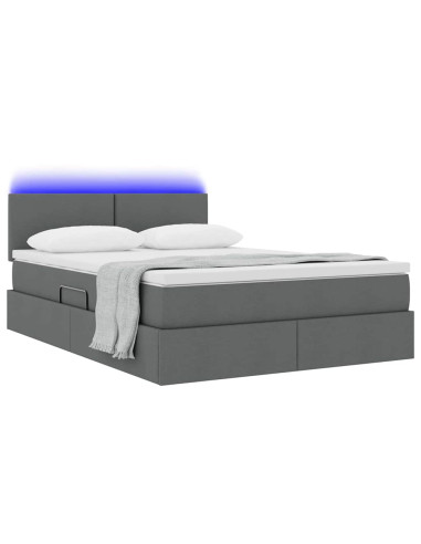 Letto con contenitore e LED Grigio scuro 140 x 200 cm Tessuto