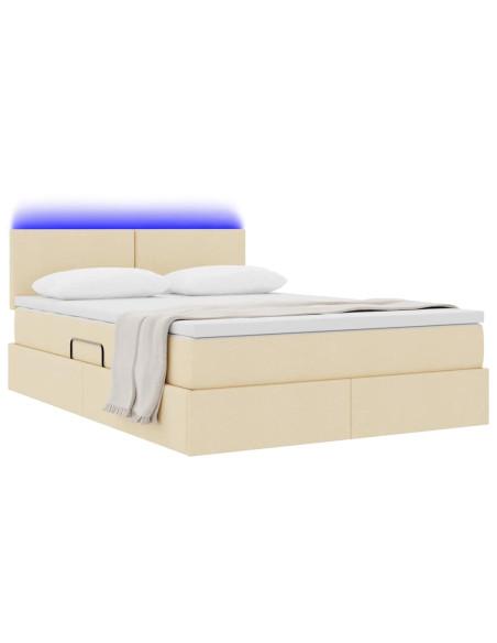 Letto con contenitore e LED con led Crema 140 x 200 cm Tessuto