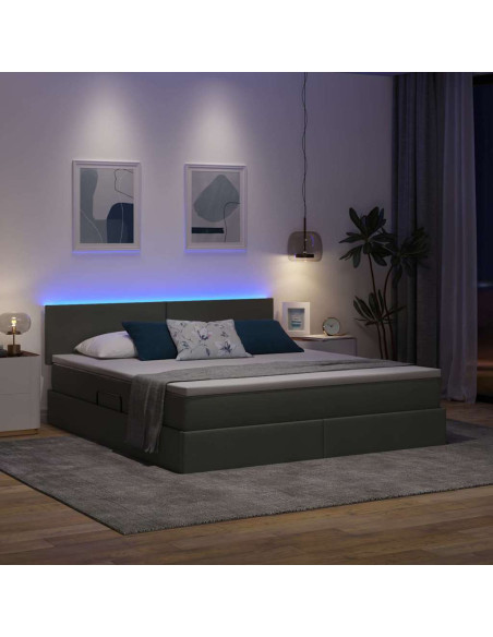 Letto con contenitore e LED Grigio scuro 160 x 200 cm Tessuto
