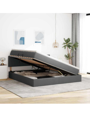 Letto con contenitore e LED Grigio scuro 180 x 200 cm Tessuto